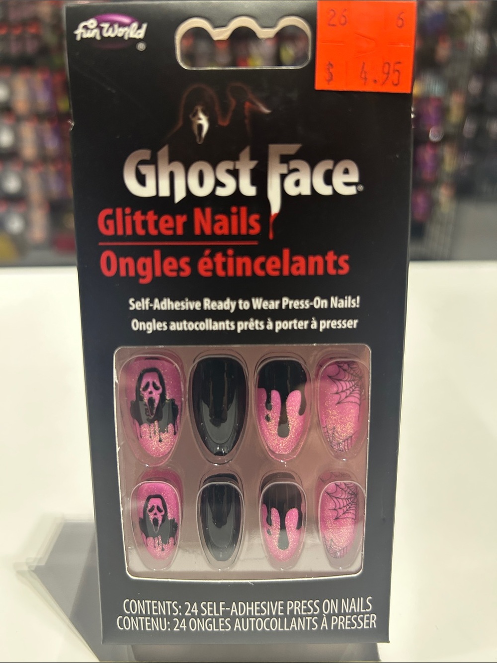 Glitter Press-On Nails – Pink & Black Halloween Design